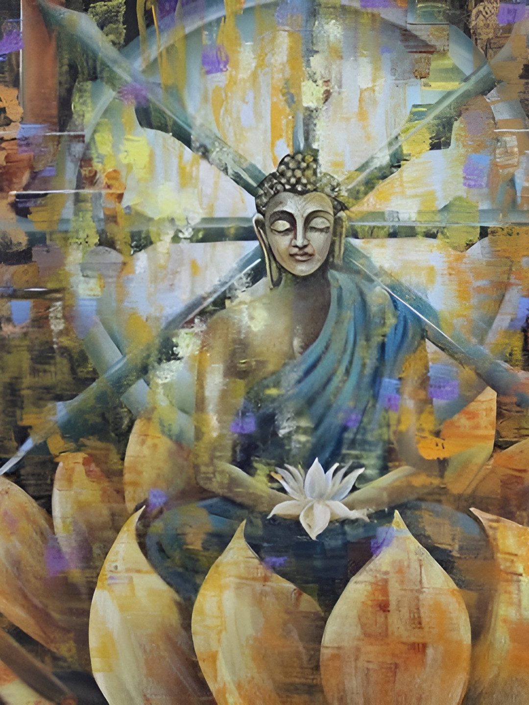 British Terminal Orange & Blue Lord Buddha Religious Wall Poster