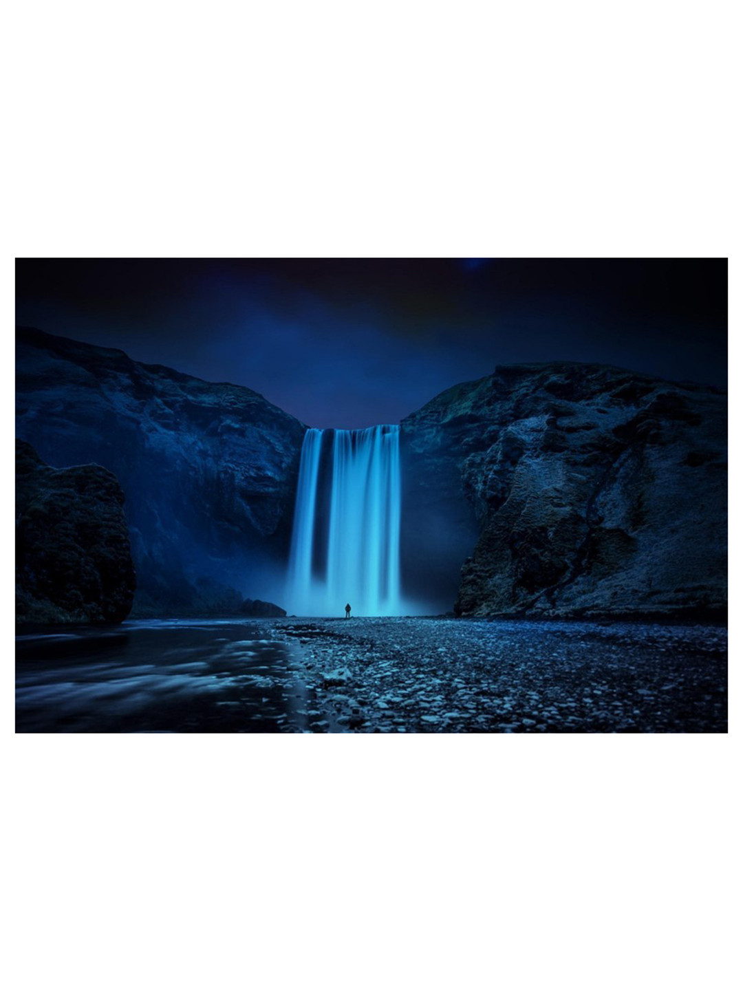 British Terminal Blue & Black Night Waterfall Wall Poster