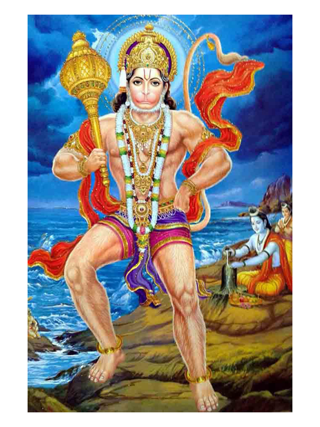 British Terminal Blue & Red Lord Hanuman Ji Printed Waterproof Wall Sticker