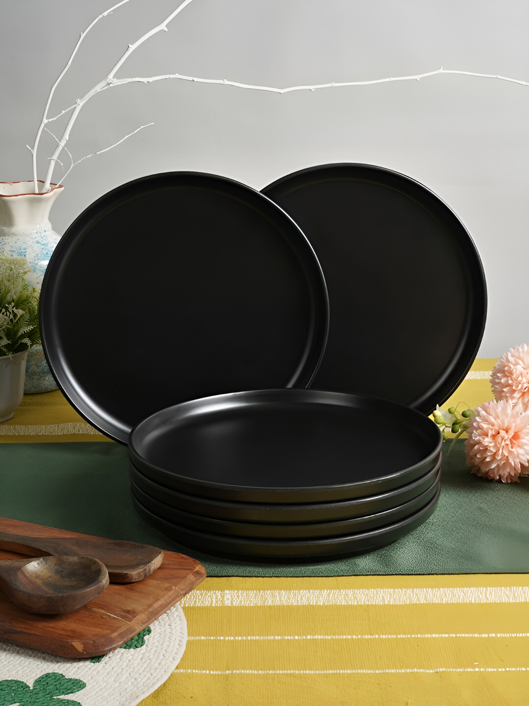 Aura Black 6Pcs Melamine Glossy Plates