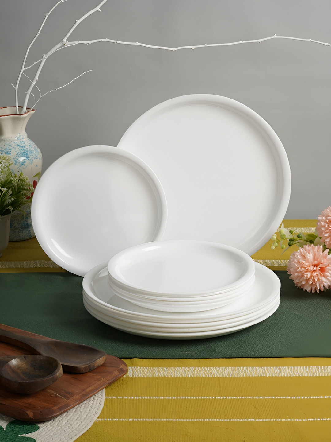 Aura White 12Pcs Melamine Glossy Plates