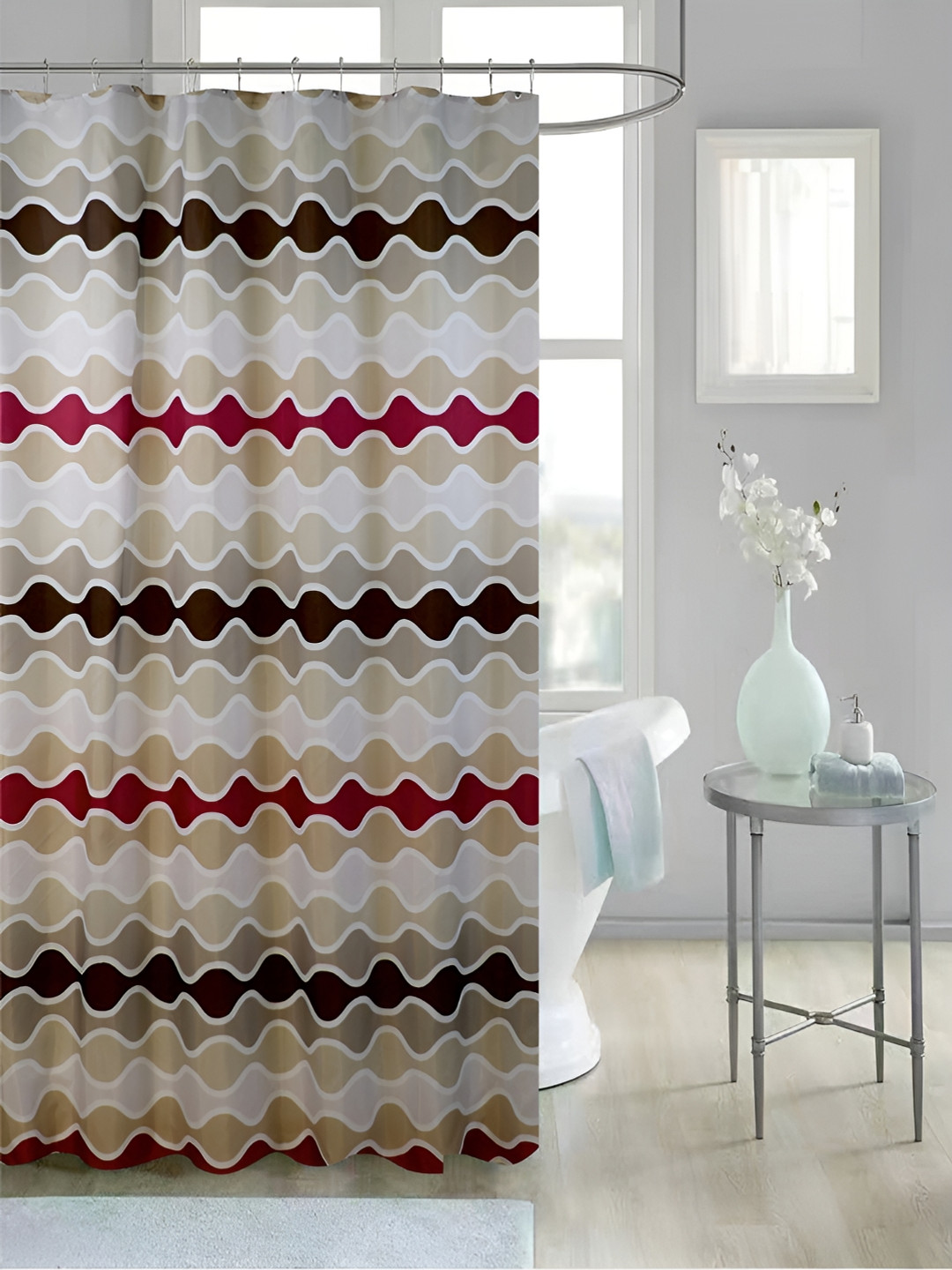 homewards Brown & White Printed Shower Curtains