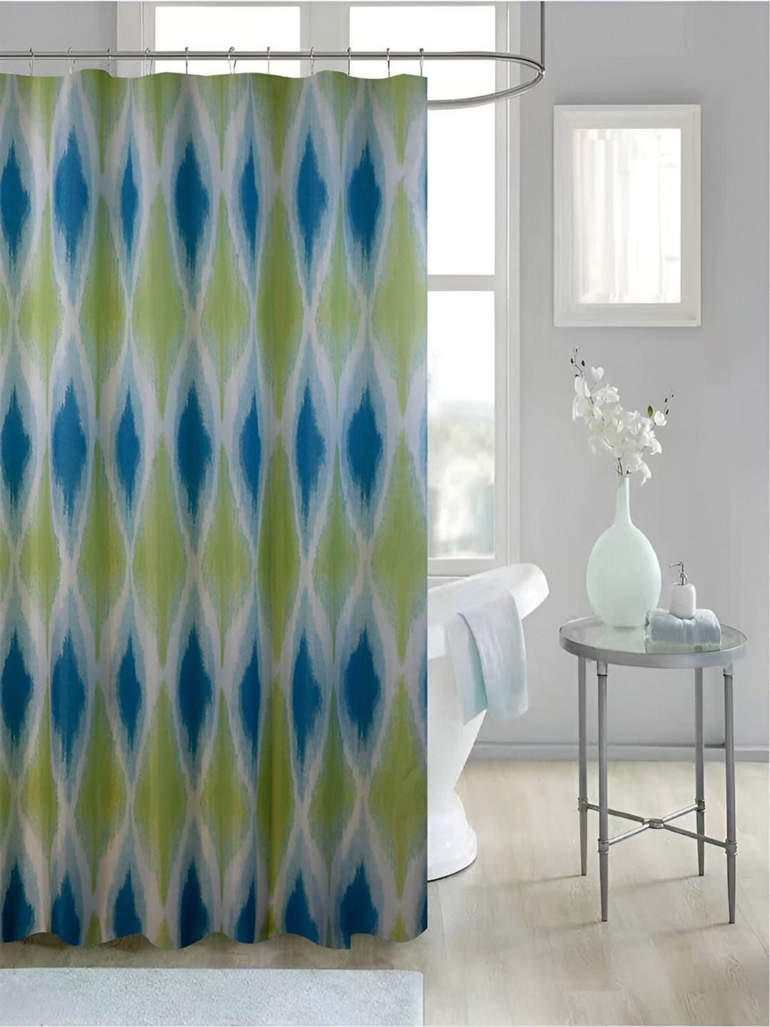 homewards Green & Blue Printed Waterproof Shower Curtains