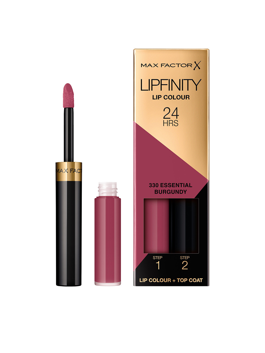 Max Factor Lipfinity Long-Lasting Lip Colour 2.3ml & Top Coat 1.9g- Essential Burgundy 330