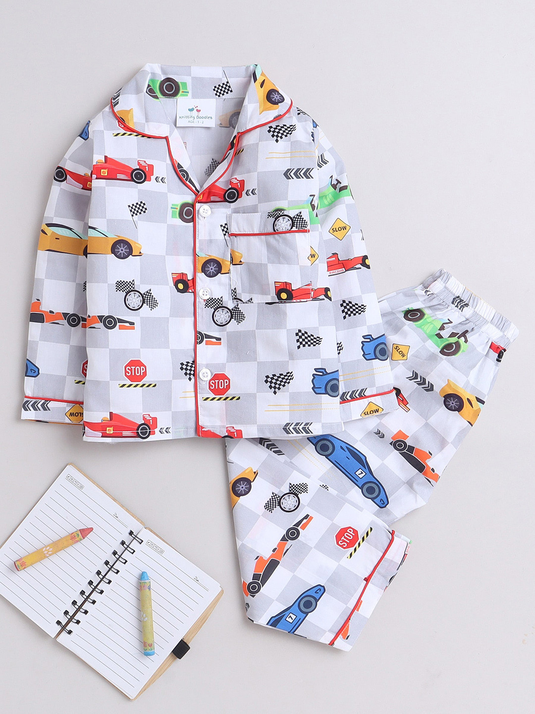 Knitting Doodles Kids Printed Pure Cotton Night suit