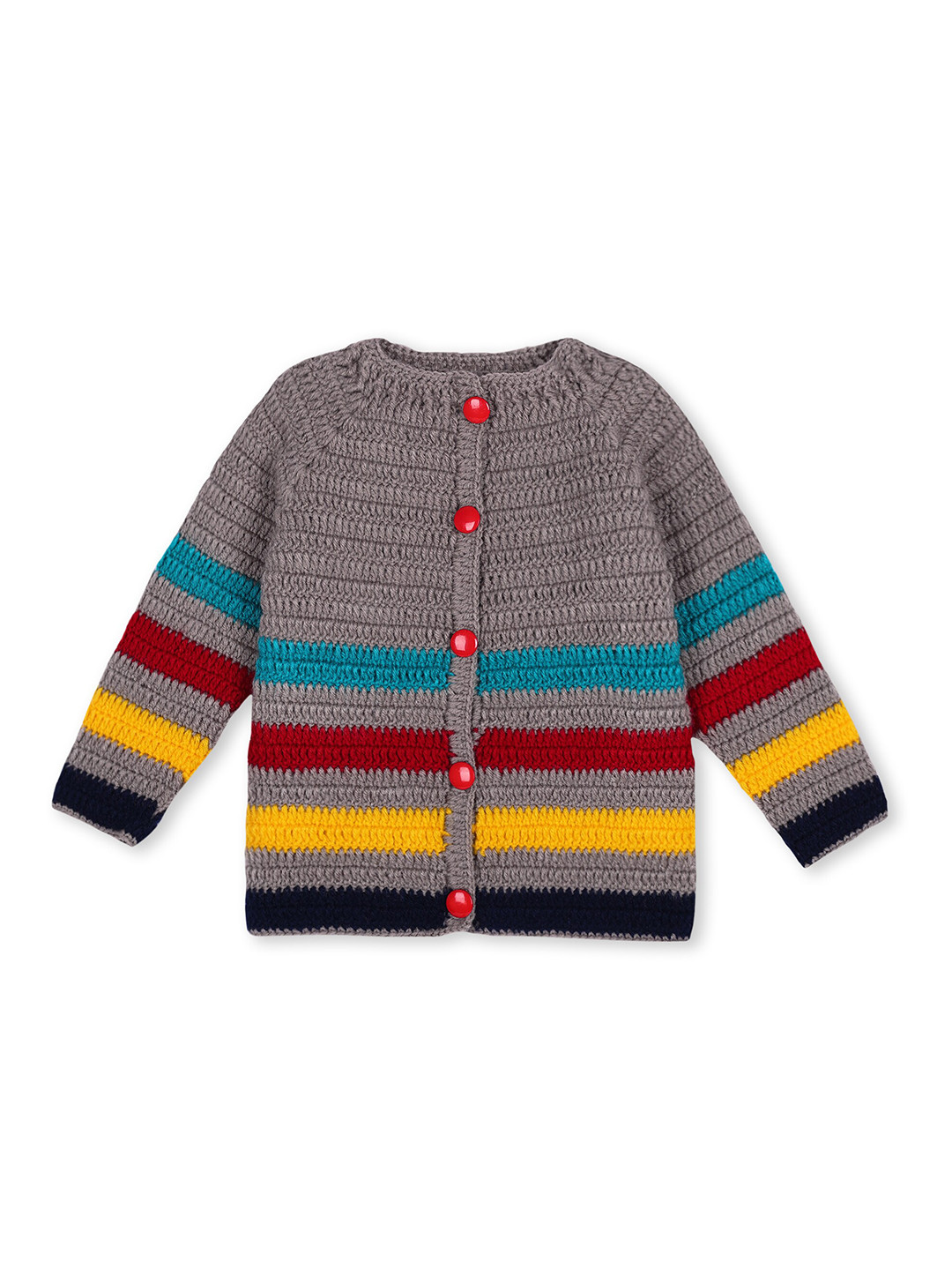 WINDROP SOLUTIONS Kids Colourblocked Long Sleeves Cardigan Acrylic Sweater