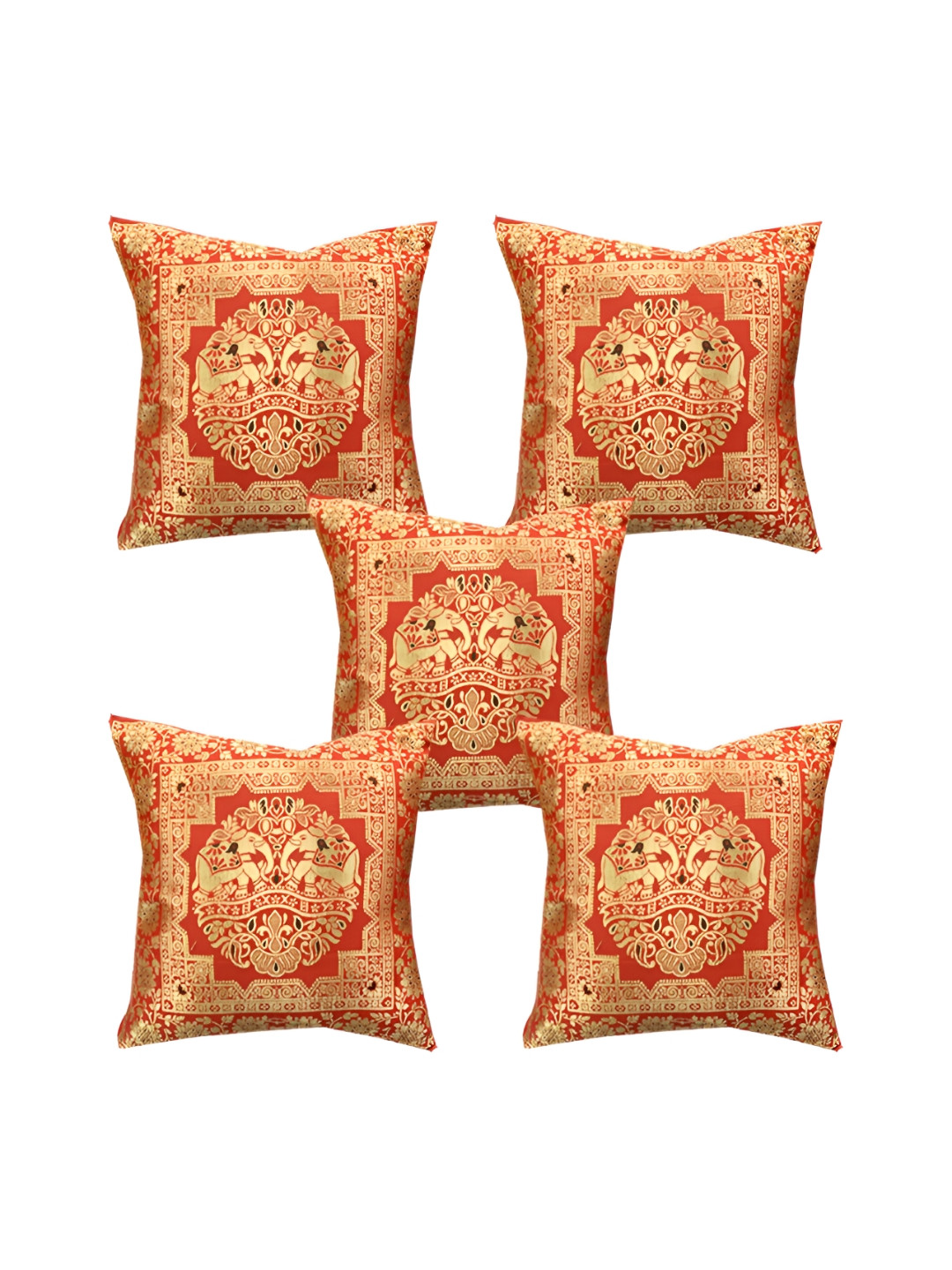 Pink Parrot Pinkparrot Ethnic Motifs Jacquard Washable 5 Pcs Cushion Covers - 16 x 16 In