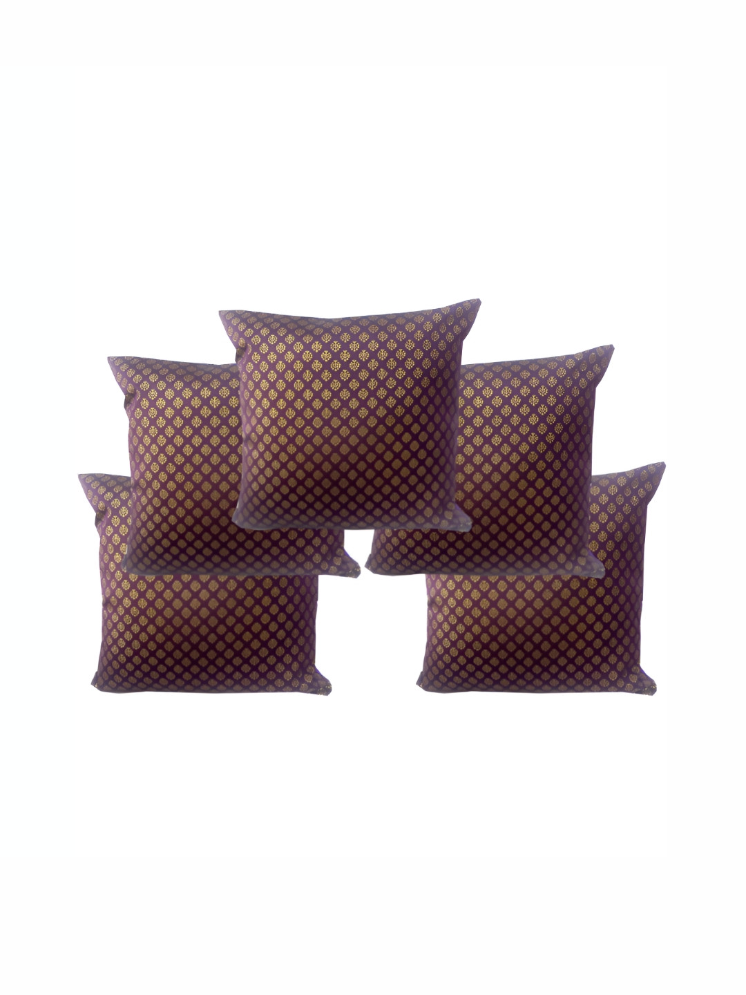 Pink Parrot Purple & Gold-Toned 5 Pieces Ethnic Motifs Square Cushion Covers