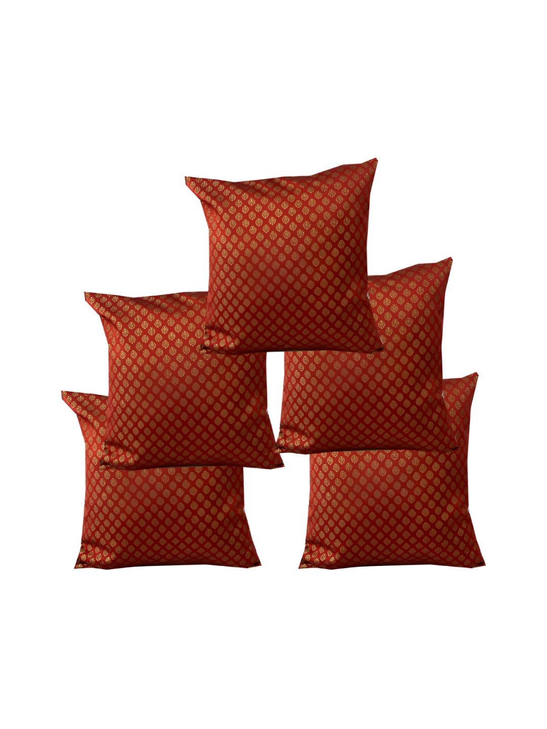 Pink Parrot Brown & Gold-Toned 5 Pieces Ethnic Motifs Square Cushion Covers
