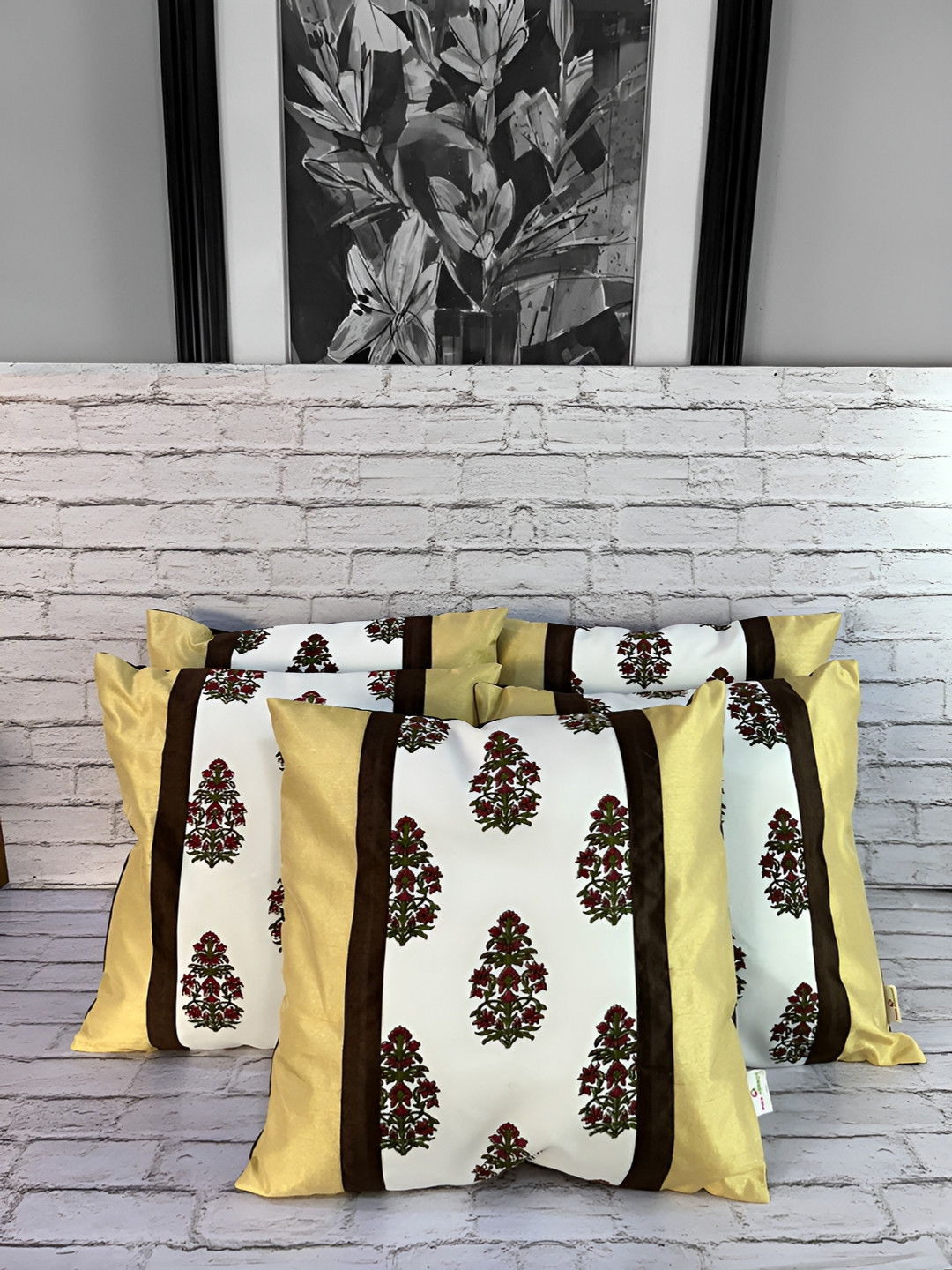 Pink Parrot Pinkparrot Floral Jacquard 5 Pcs Textured Cushion Covers - 16 x 16 In