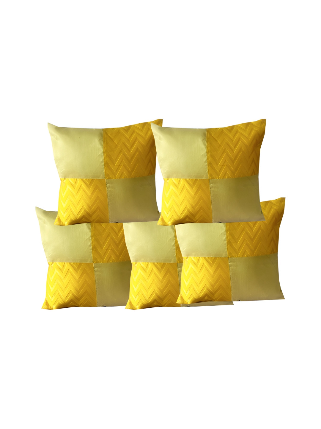 Pink Parrot Yellow & Green 5 Pieces Geometric Square Cushion Covers