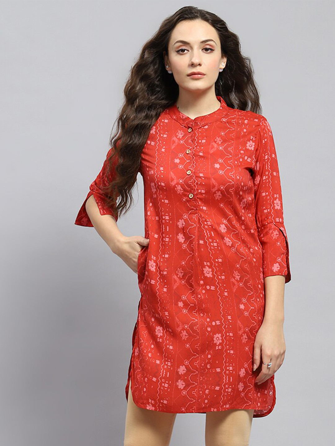 Monte Carlo Ethnic Motifs Printed Mandarin Collar Kurti