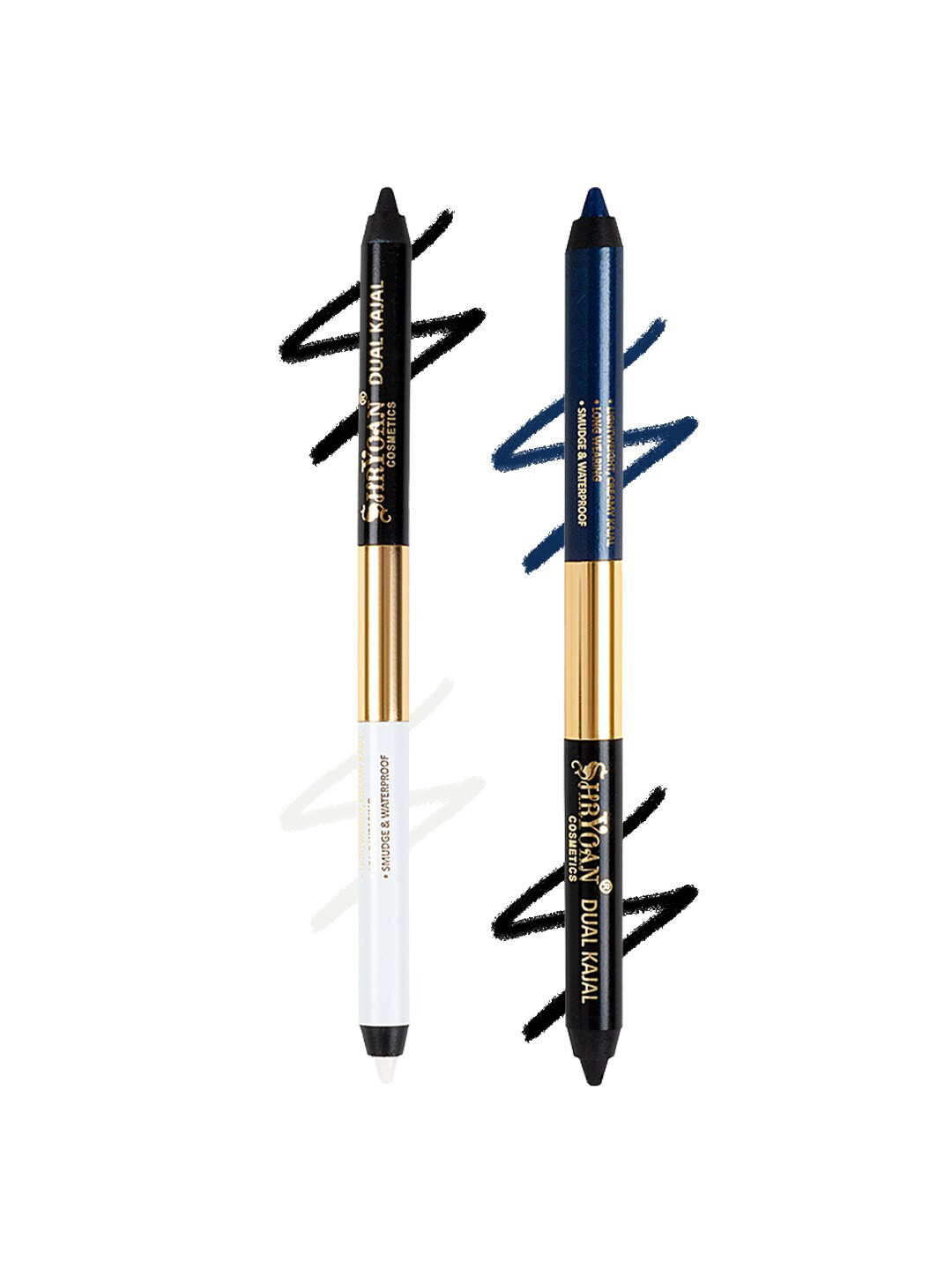 SHRYOAN Dual Set Of 2 Waterproof Kajal With Sharpener - 1.35ml Each - White & Blue
