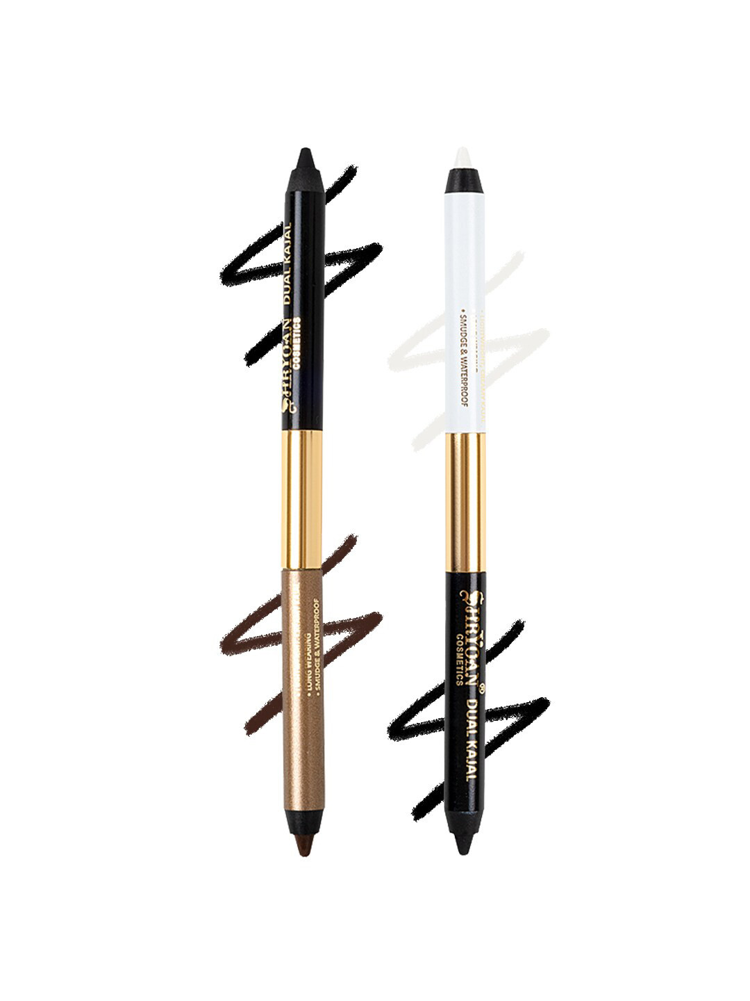SHRYOAN Dual Set Of 2 Waterproof Kajal - 1.35g Each - Brown & White