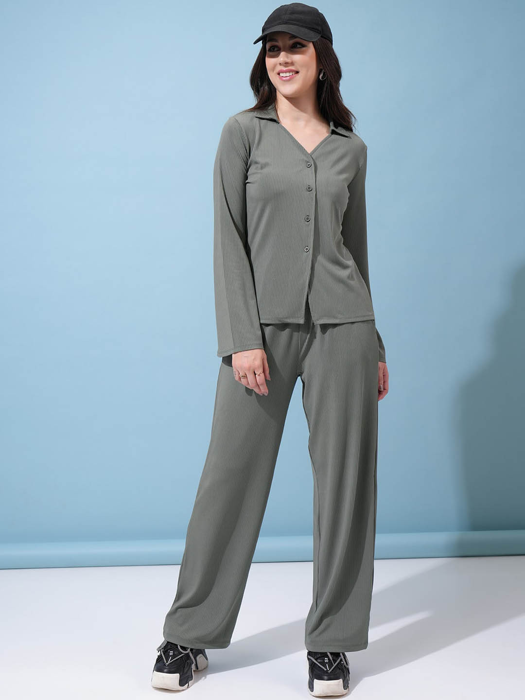 Tokyo Talkies Olive Green Shirt Collar With Trouser