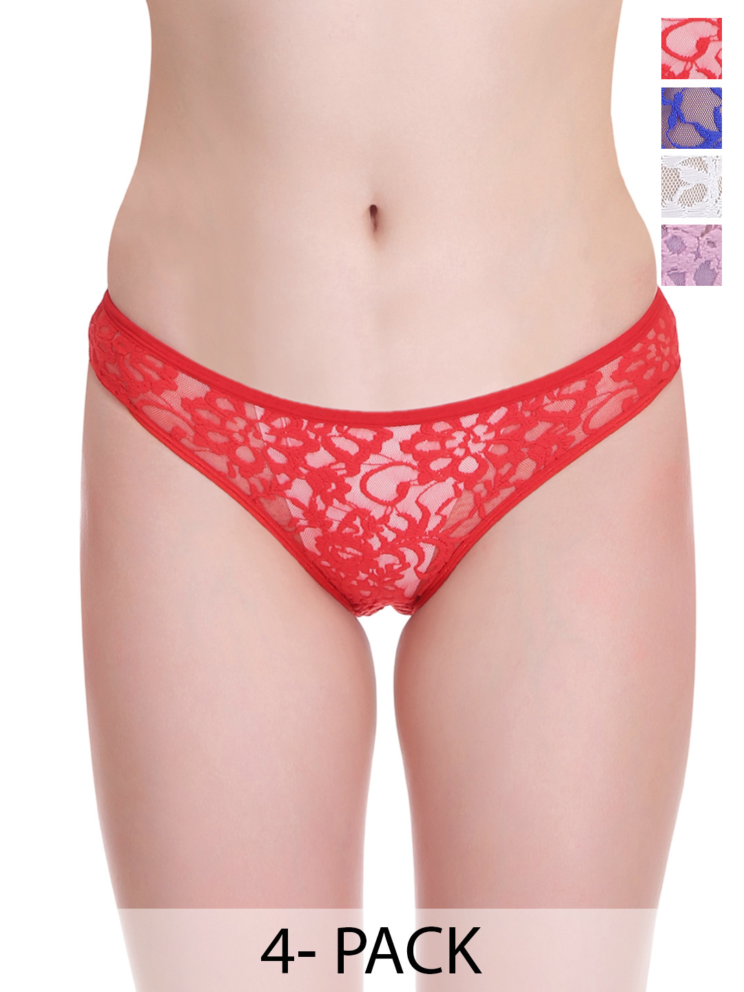 Selfcare Pack of 3 Mid-Rise Net Self Design Panties Bikini Briefs Set SN2394-L