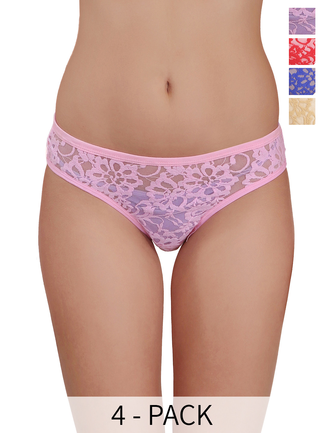 Selfcare Pack of 3 Mid-Rise Net Self Design Panties Bikini Briefs Set SN2392-L