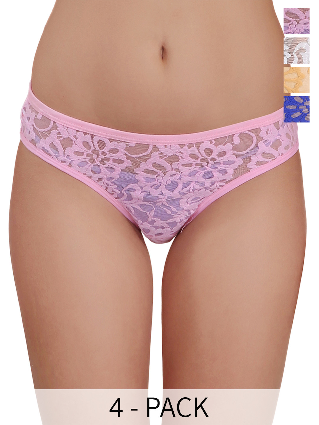 Selfcare Pack of 3 Mid-Rise Net Self Design Panties Bikini Briefs Set SN2393-L