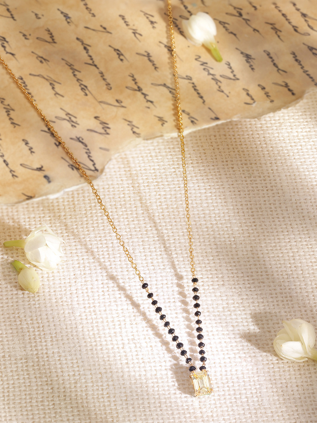 Rubans 18K Gold Plated Elegant AD Studded & Black Beads Mangalsutra for Women