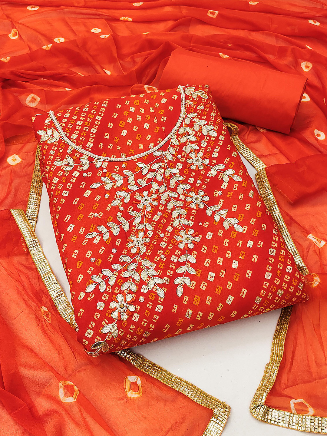 KALINI Ethnic Motifs Printed Beads and Stones Unstitched Dress Material