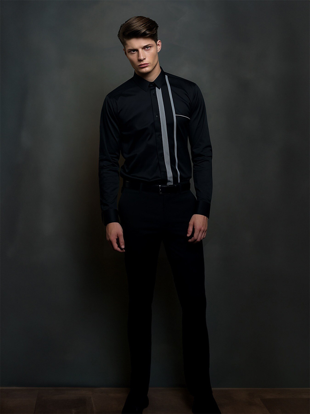 HE SPOKE Smart Tailored Fit Geometric Print Spread Collar Long Sleeves Cotton Shirt