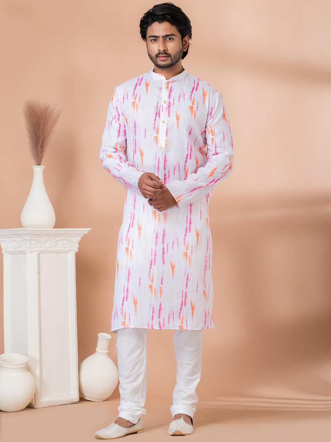 ROOTED LIBAAS Ombre Dyed Mandarin Collar Straight Holi Kurta With Pyjamas