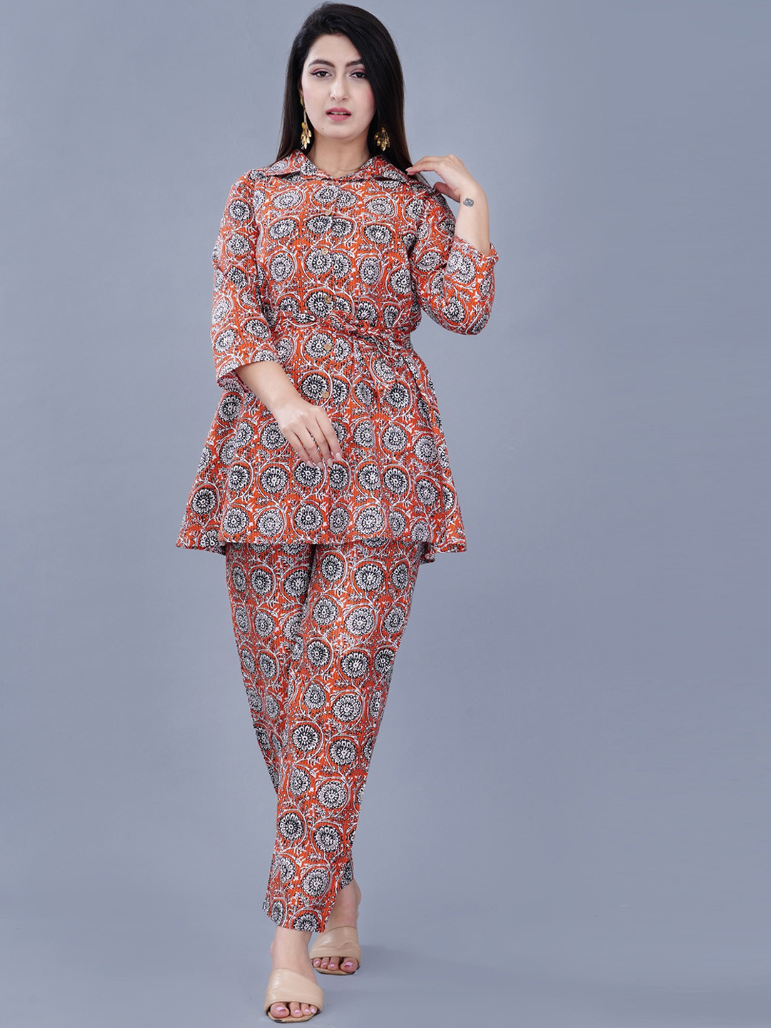 ao services Ethnic Motifs Printed Shirt Collar Co-Ords Set