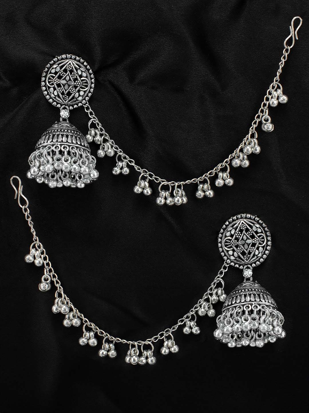 Silver jhumka with hair chain hotsell