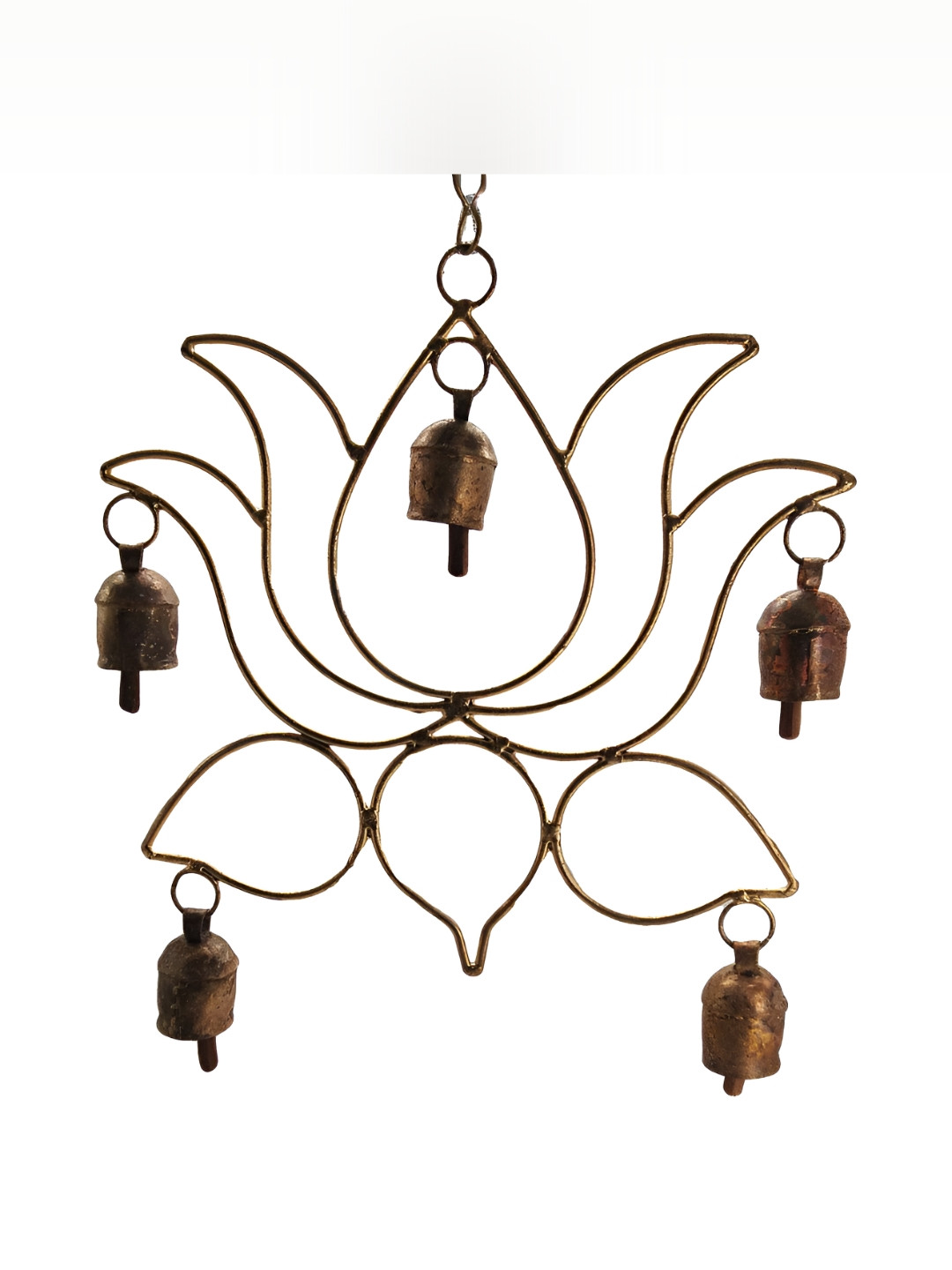 INDIA MEETS INDIA Brown Textured Brass Windchimes