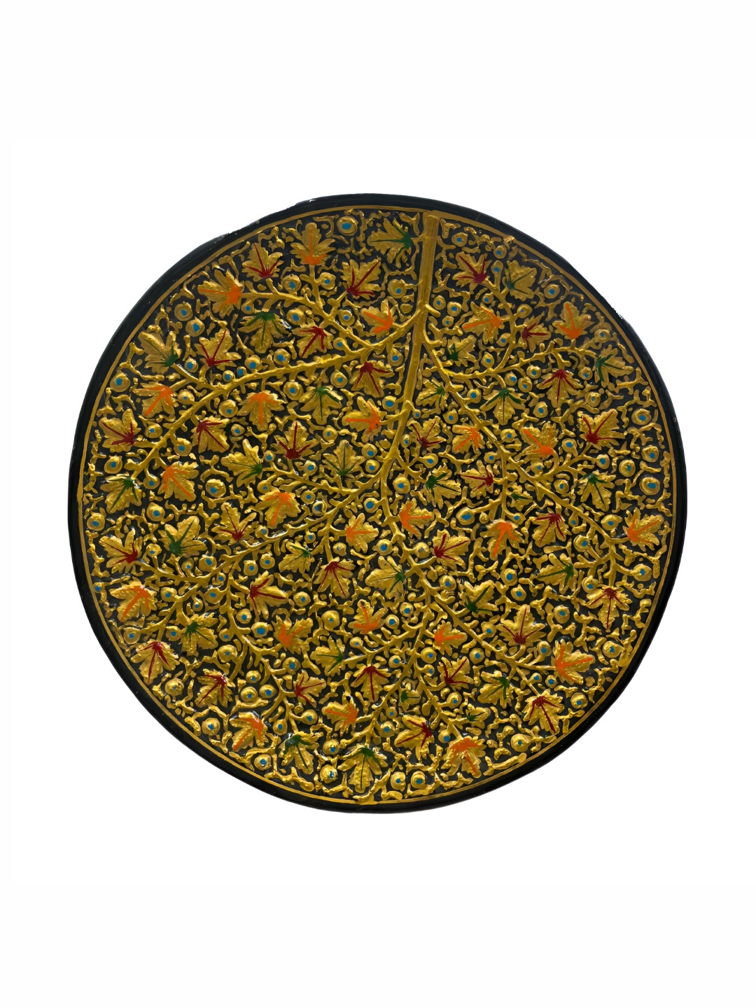 INDIA MEETS INDIA Papier Mache Decorative Wall Plate Wood Floral Glossy Wall Plates-9.8In
