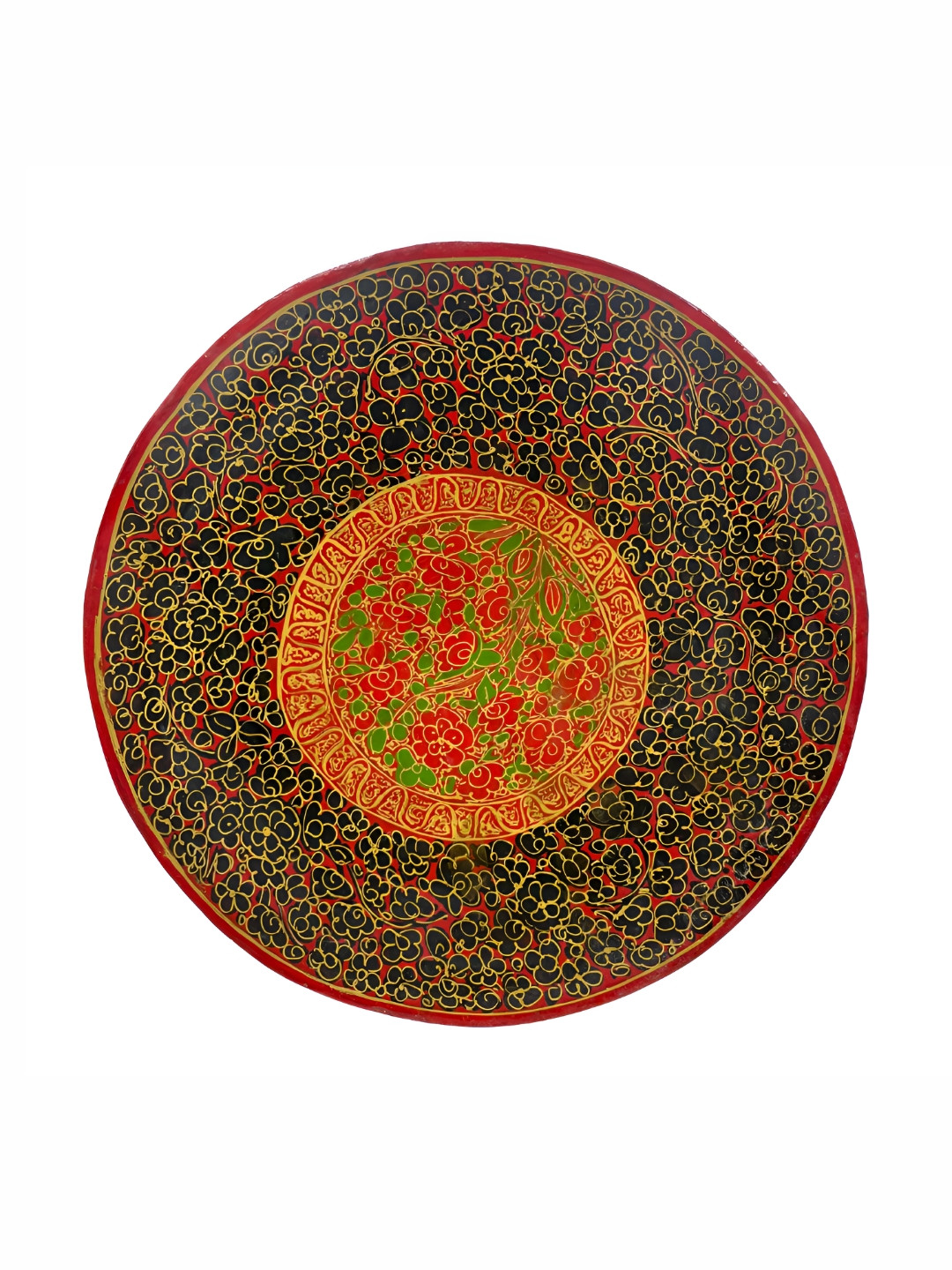 INDIA MEETS INDIA Papier Mache Decorative Wood Floral Glossy Hall Wall Plates-9.8In