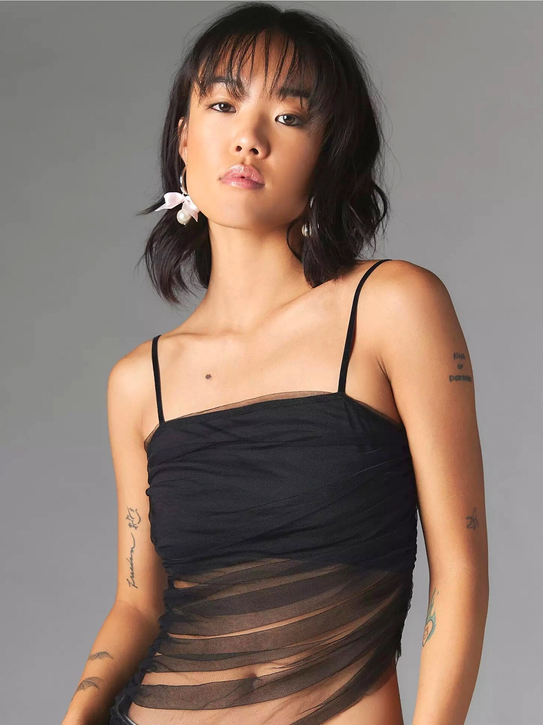 Dracht Shoulder Strap Sheer Cotton Net Crop Top - Tops for Women 28400330 | Myntra