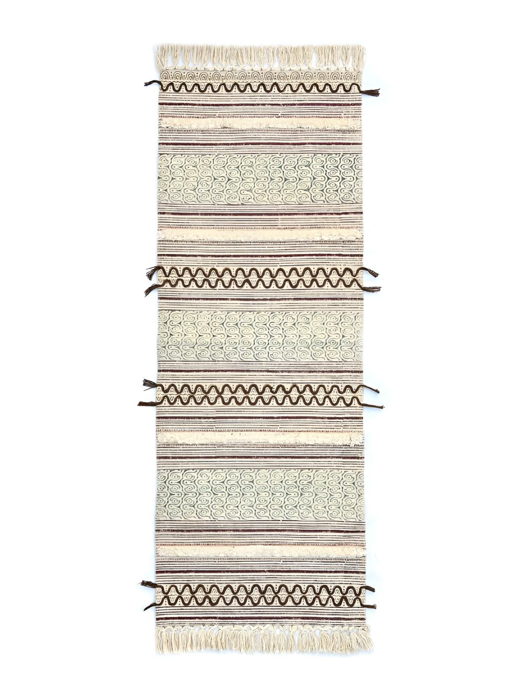 Art Avenue Maroon & Green Printed Cotton Rug Dhurrie Runner