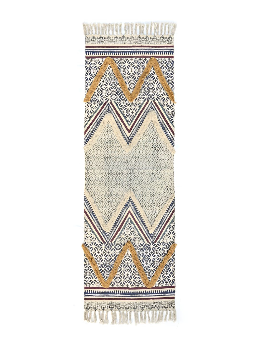 Art Avenue Blue Printed Cotton Rug Dhurrie Runner