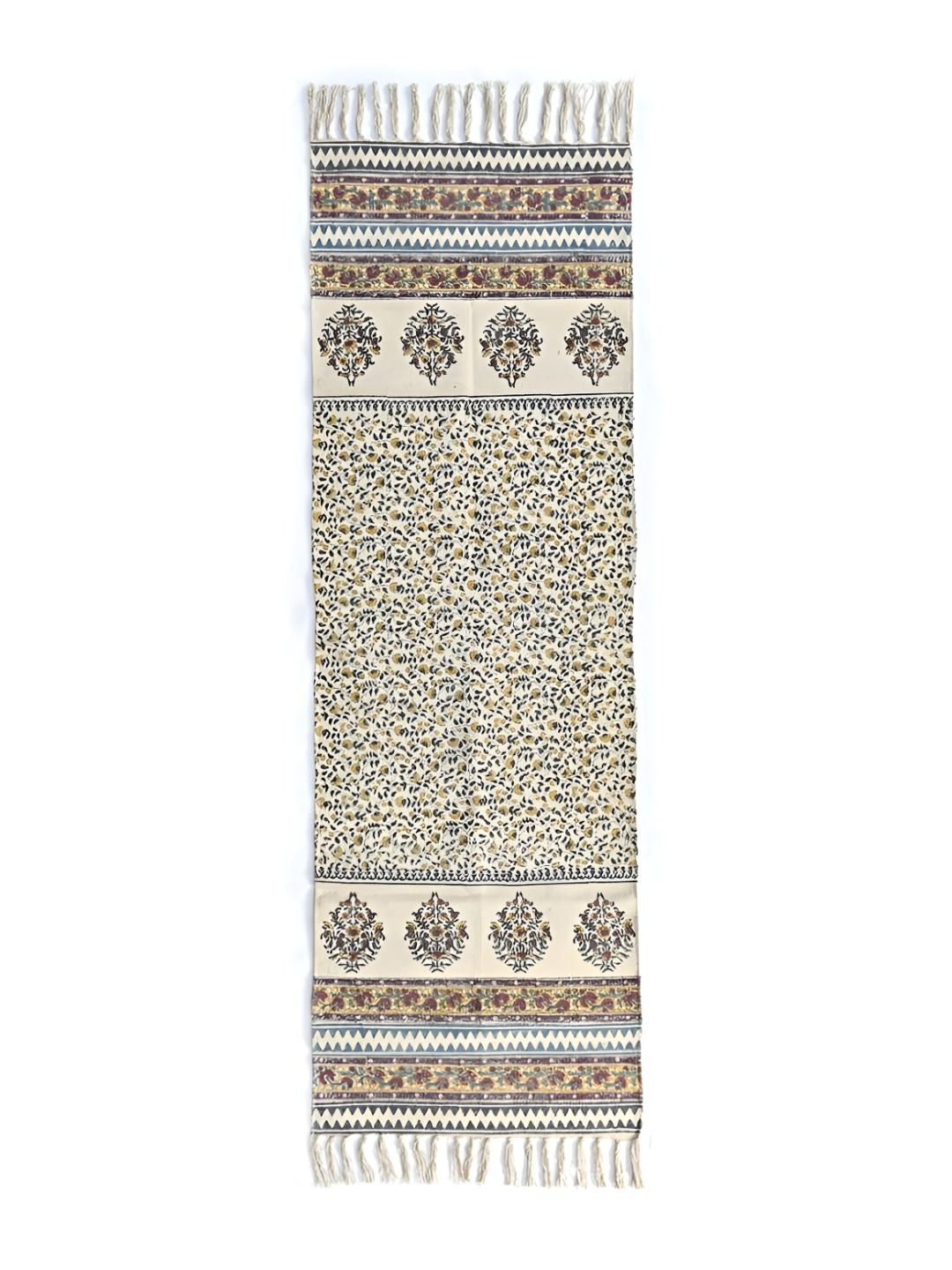 Art Avenue Blue & Yellow Floral Printed Cotton Dhurrie Runner Mat