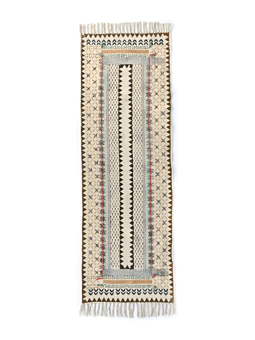 Art Avenue Peach Coloured & Black Printed Cotton Rug Dhurrie Runner