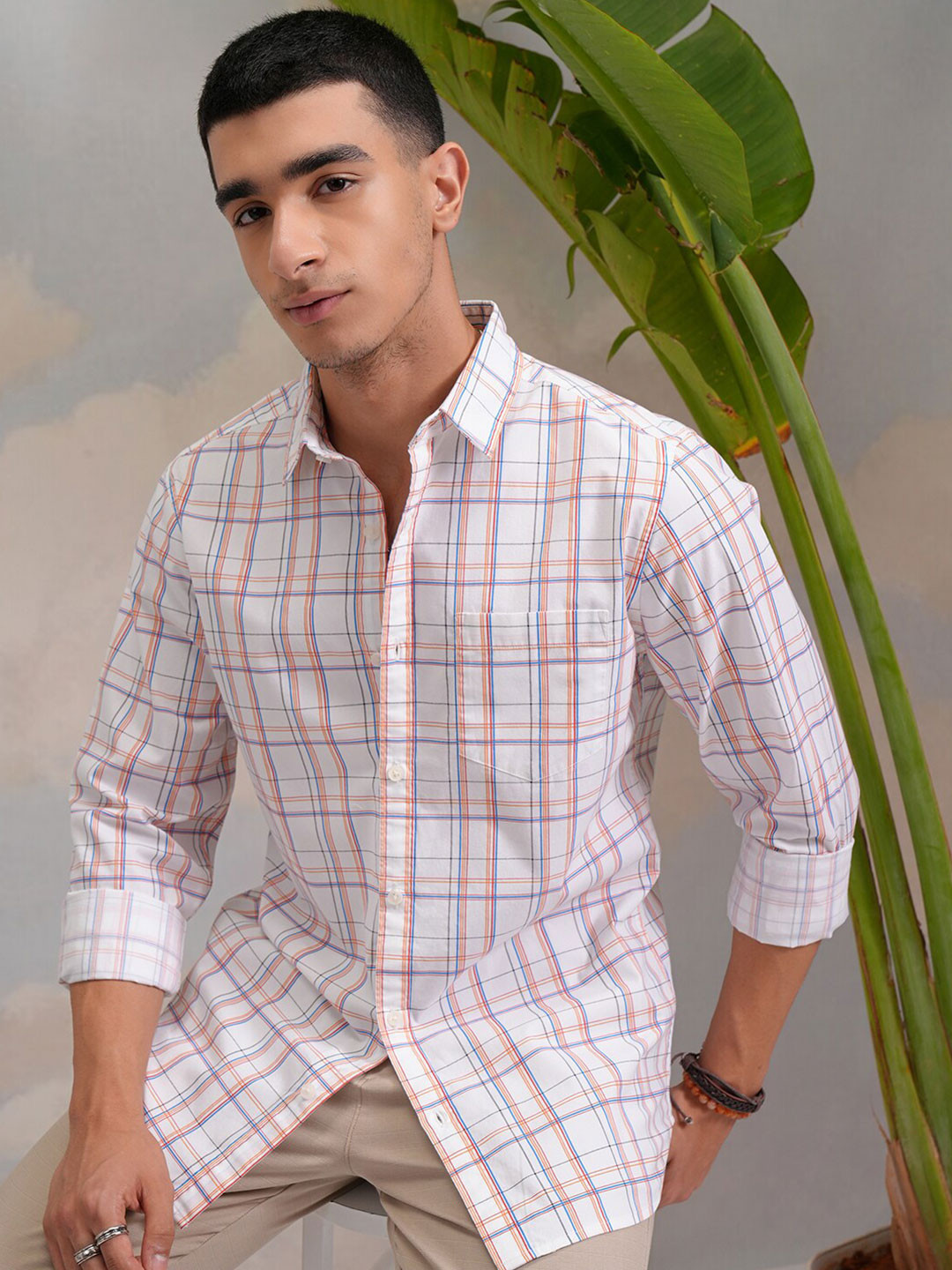 White Regular Fit Tartan Checked Casual Shirt