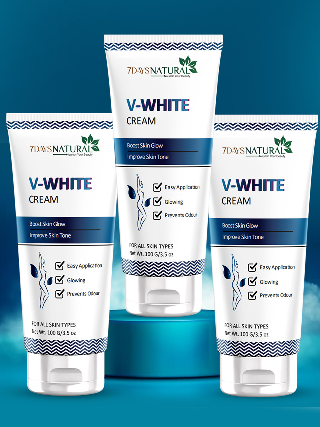 7DAYSNATURAL Set Of 3 New V - White Intimate Hygiene Cream - 100g Each