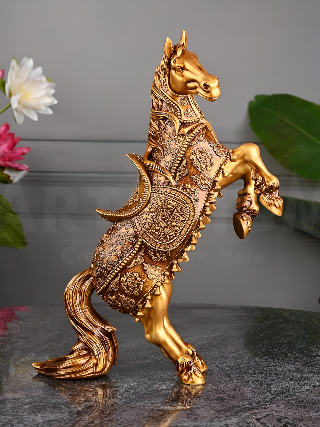 Artarium LLP Gold Resin Natural Living Room Medium Showpiece - 13.8 Inches