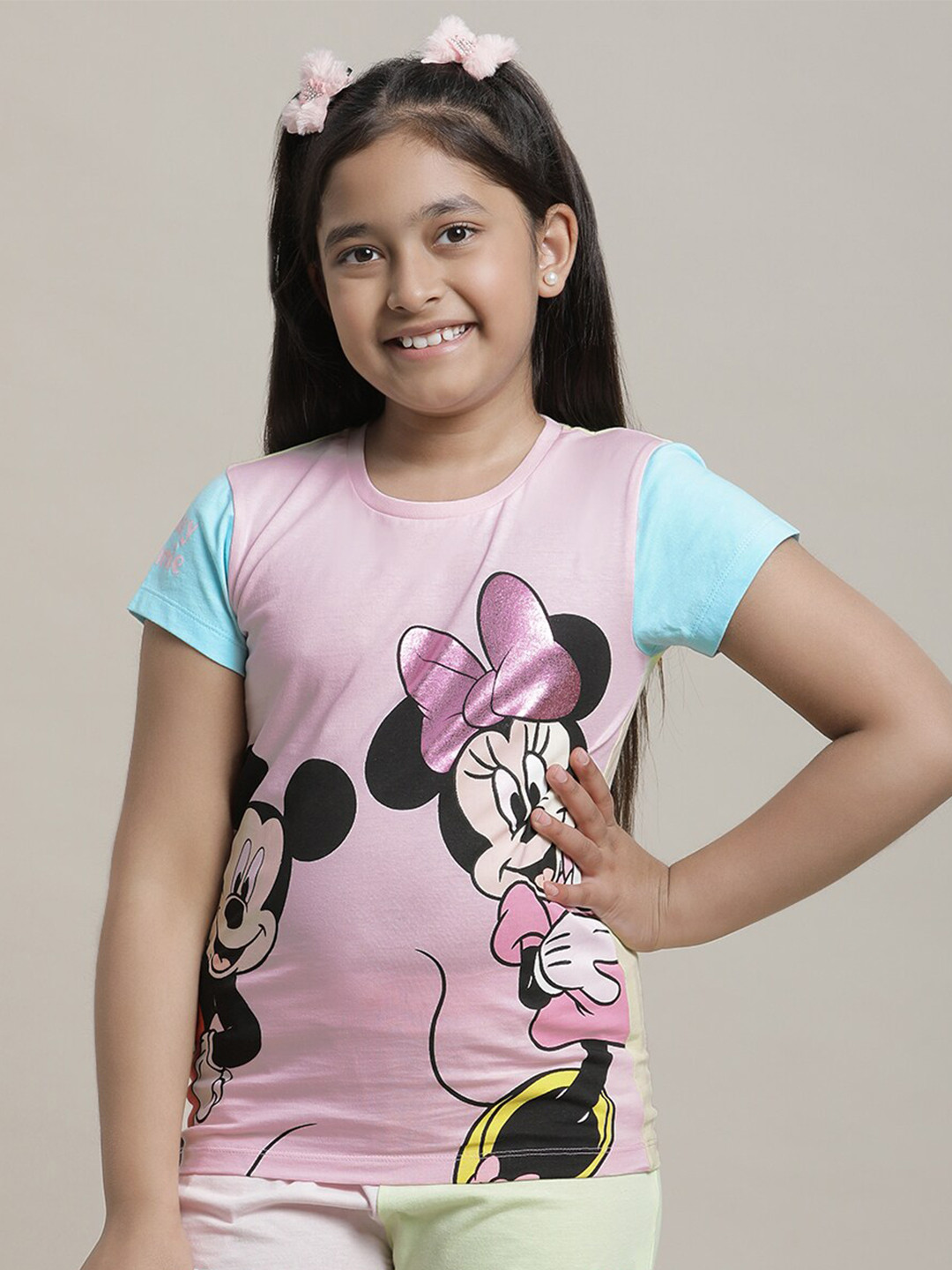 Kids Ville Girls Mickey & Friends Cartoon Characters Printed Pure Cotton T-Shirt