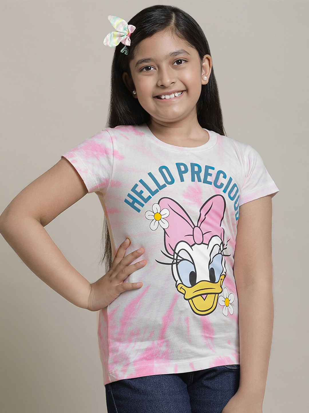 Kids Ville Girls Mickey & Friends Cartoon Characters Printed Pure Cotton T-Shirt