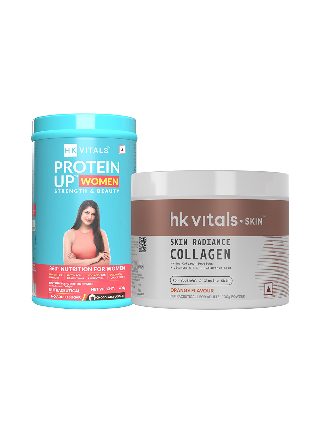 HK VITALS Skin Radiance Orange Collagen Powder 100g & Women ProteinUp Powder 400g