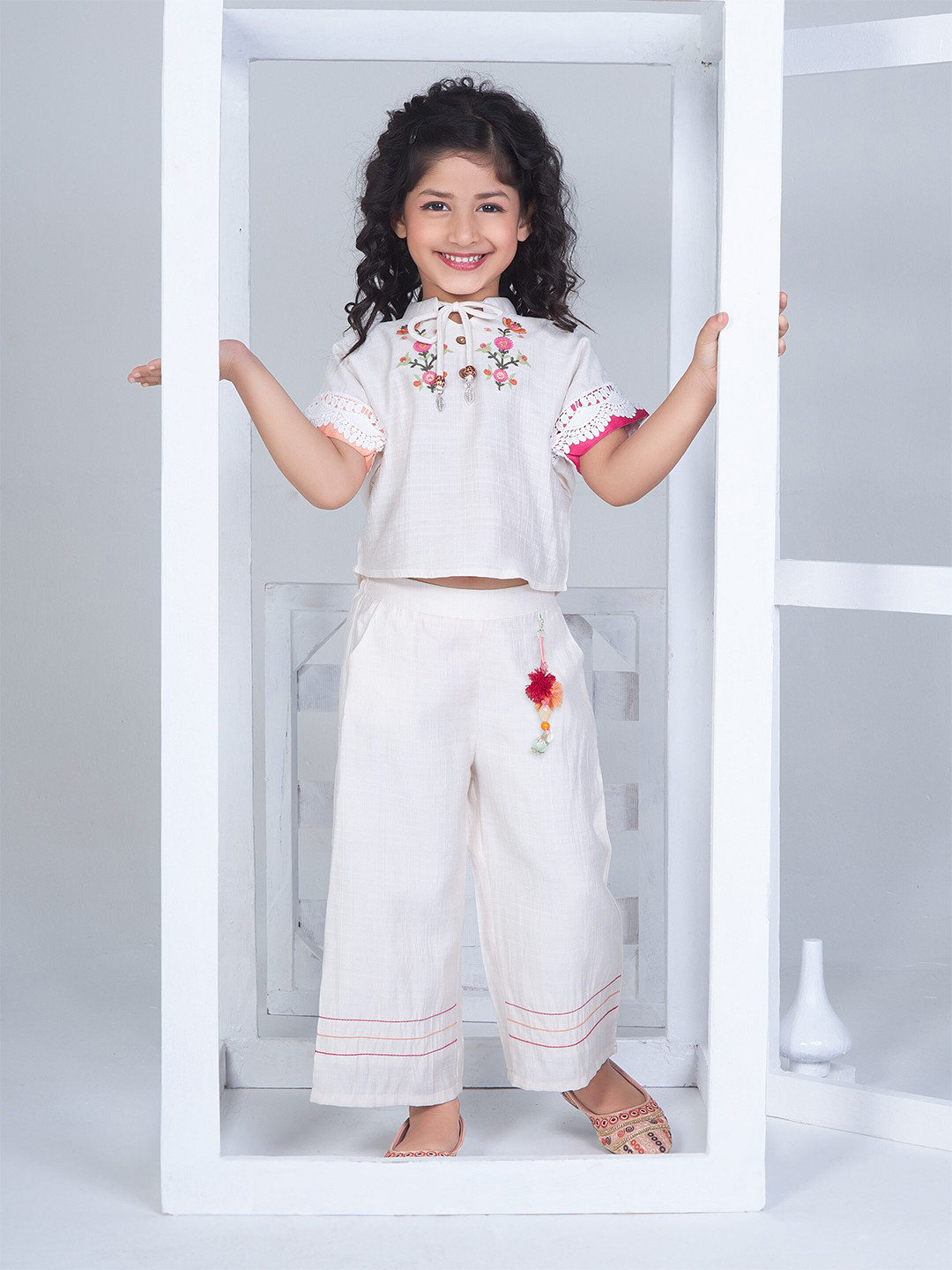 Peppermint Fusion Junction Girls Embroidered Top With Palazzos