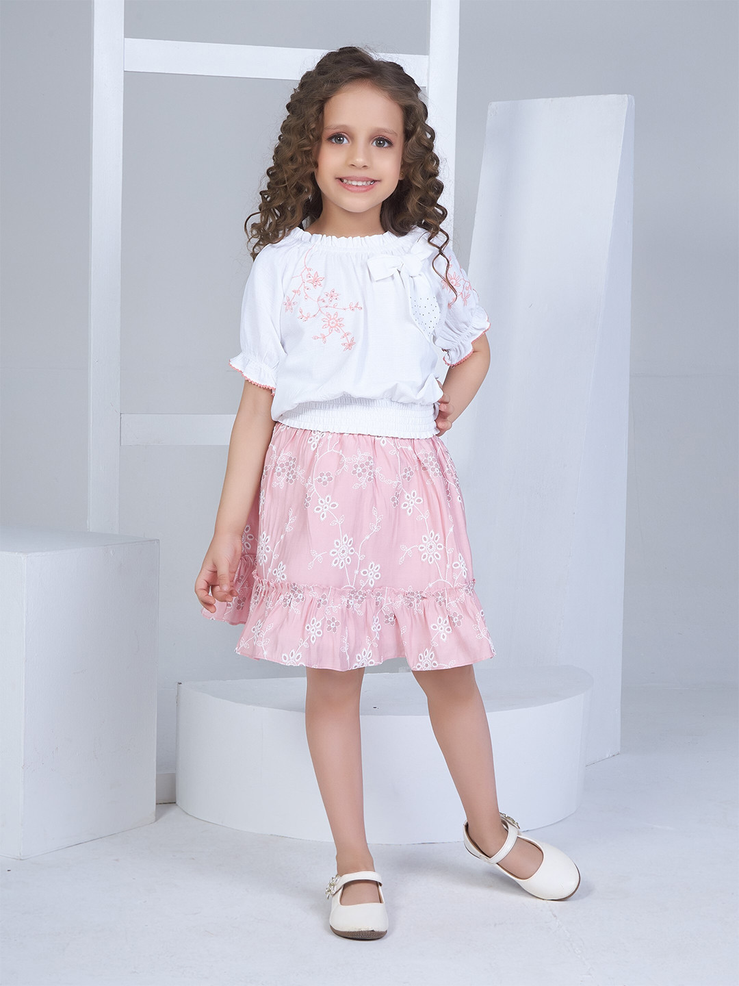 Peppermint Modern Majesty Girls Embroidered Top with Skirt