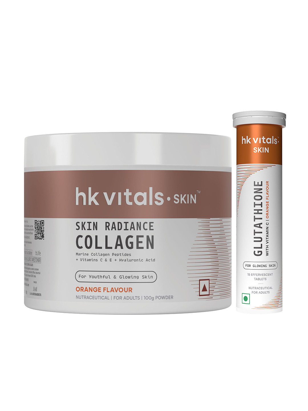 HK VITALS Skin Radiance Orange Collagen Powder 100g & Glutathione Tablets - 15 Tablets