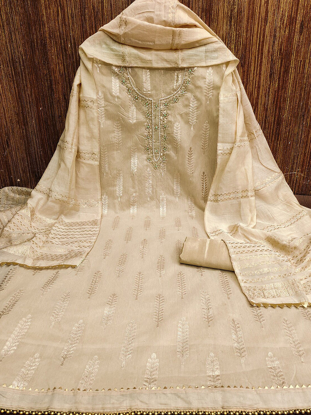 Leeza Store Embellished Beads & Stones Unstitched Dress Material