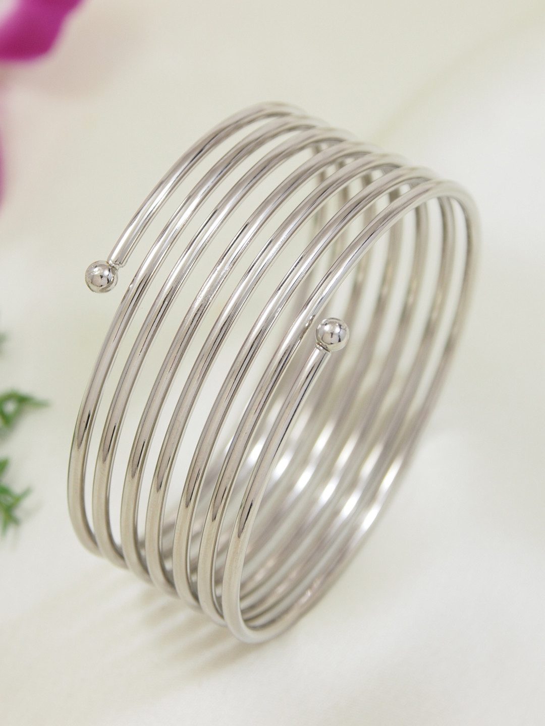 I Jewels Rhodium Plated Spring Kada Bangles