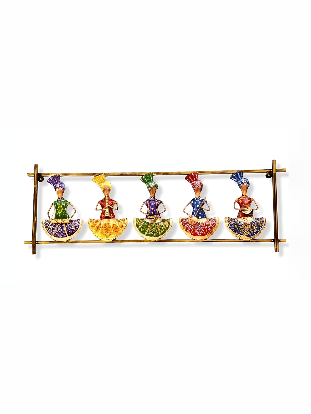 RSN Antique 5 Musician Doll Metal Ethnic Motifs Glossy Hanging Hall Wall Hangings-39.8In
