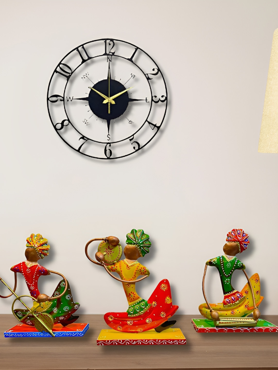 RSN 3-Pcs Red Green & Yellow Instrument Playing Musicians Wall Decor