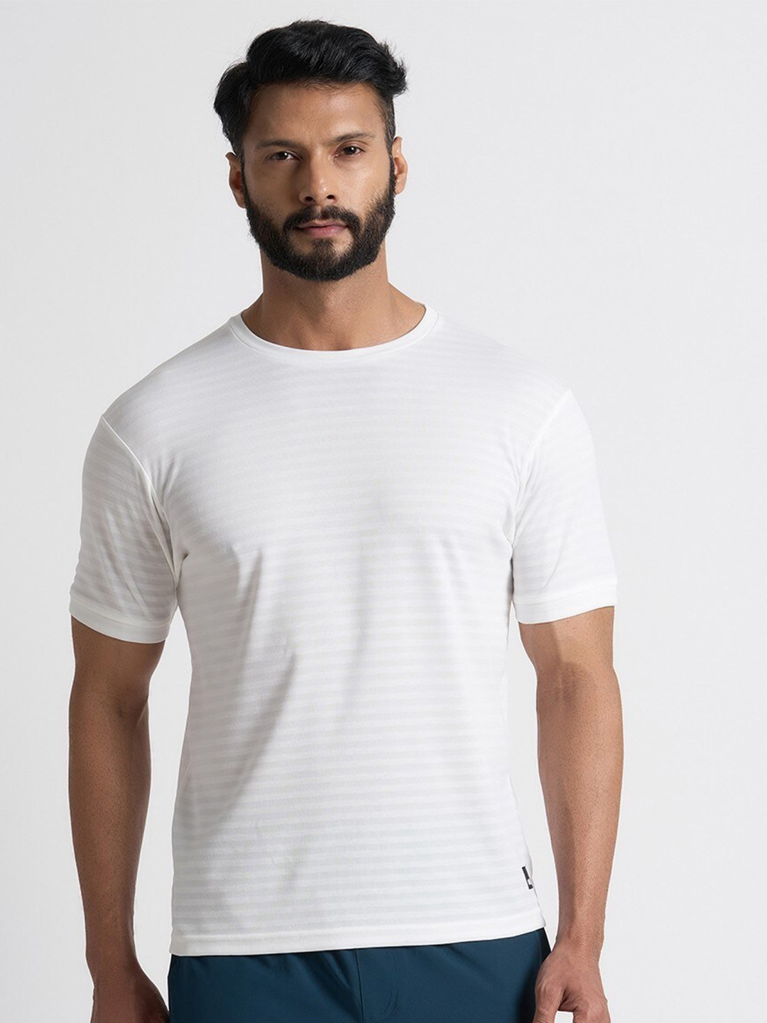 TEGO Striped Round Neck Short Sleeves Anti Odour T-shirt